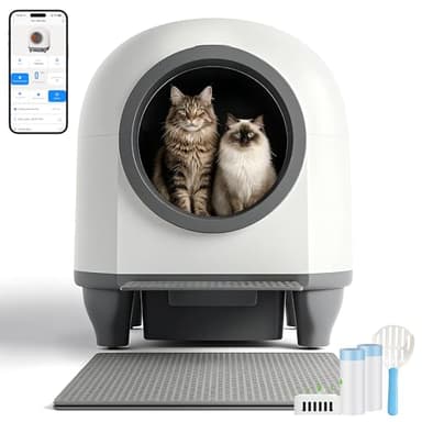 Arenero Gatos Autolimpiable con App, Caixa de Areia para Gatos Automatico de 90 L con cajón de heces de 8,5 L para más de una Semana, Sistema aromático y sensores Radar, Ideal para Varios Gatos.