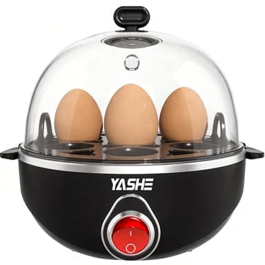 YASHE Cocedor de huevos, 7 huevos duros, a la plancha y pasados por agua, Incluye vaso medidor, bandeja y tapa libres de BPA, Apagado automático, Apagado automático