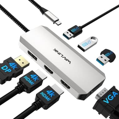WAVLINK USB C Docking Station Quad Monitor, HDMI Docking Station con Doble HDMI, DP, VGA, USB2.0 Puertos para Lenovo HP DELL, Sistema Windows Ordenador