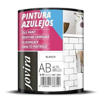 JOVIRA PINTURAS Pintura para Azulejos, Alto Brillo al Agua. Da una imagen nueva a tu cocina y baño. (750 Mililitros, Blanco Brillante) B-10