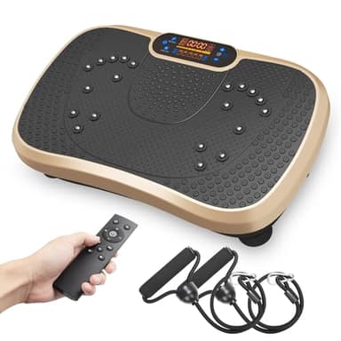 Dripex Plataforma Vibratoria, 99 Niveles de Vibración, 5 Programas de Entrenamiento, Altavoz Bluetooth, Pantalla LCD, Plataforma Vibración Muscular para Hacer Ejercicio en Casa (Negro + Oro)