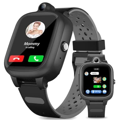 Fitonme Reloj Inteligente 4G para Niños, GPS, Teléfono, WiFi y Bluetooth, Ubicación en Tiempo Real, Videollamadas y Mensajes, Podómetro, Geocerca, SOS, Reloj GPS Anti-Pérdida para Niños,Negro