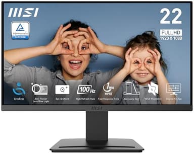 MSI Pro MP223 E2 Monitor Profesional Full HD de 21.45", Resolución 1920 x 1080, 100Hz, Pantalla Agradable a la Vista, inclinación Ajustable, HDMI 1.4b, Display Port 1.2a, Negro