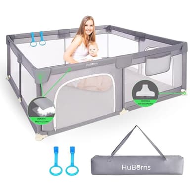 HUBORNS – Parque infantil bebé 124x124 plegable, corralito de juegos con malla transpirable y estructura estable, parque seguro para bebés y niños pequeños.
