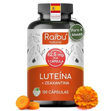 Luteina con Zeaxantina Ojos - 50 mg Luteína con 12.5 mg Zeaxantina - 4 Meses de Tratamiento - Vitaminas para la Vista con Vitamina A & B2 - Sin OGM, Vegano, Sin Gluten - 120 Cápsulas