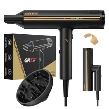 Secador Pelo Profesional Plegable Secador de Pelo Profesional 2200W Secador Rizado con Difusor Secadora de Pelo Ionico 200 Millones de Iones, 410g 3Velocidades 4Temperaturas para Salón Familia Viajes