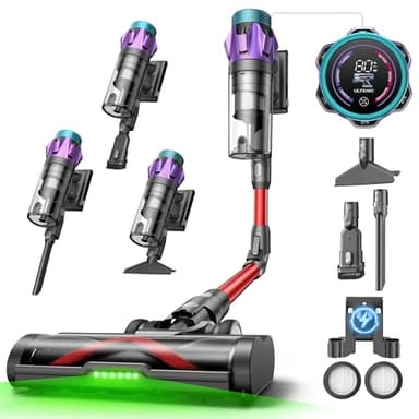 Ultenic U18Pro Aspiradora sin Cable 55Kpa/80Mins, Sistema Multiciclón, Display con Tiempo Restante en Minutos y Limpieza sin Agacharse, Escoba Aspirador Anti-enredos para Pelo de Mascotas y Alfombras
