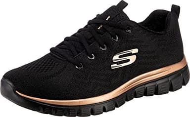 Skechers Mujer Graceful Get Connected Trainers, Black Mesh/Rose Gold Trim, 38 EU