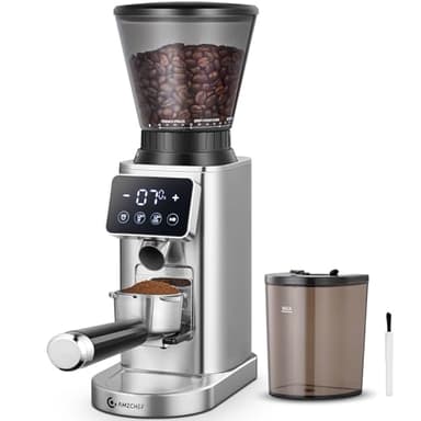 AMZCHEF Molinillo de Café Eléctrico con Soporte Desmontable y Contenedor | Panel Táctil LCD | 48 Regulable de Molido Molinillo de Café con Muelas para Espresso/Drip/Pour Over/Cold Brew/French Press