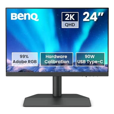 BenQ SW242Q Photographer Monitor (Tecnología AQcolor, 24 pulgadas, 16:10 2K, 99% Adobe RGB, 98% P3, Calibración de hardware, 90W USB-C, 16-bit 3D LUT, HDR10, Compatible con MacBook/Windows)