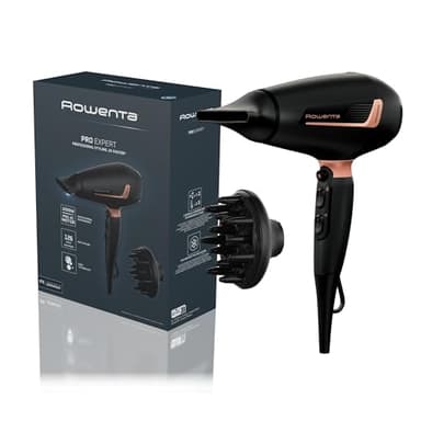 Rowenta Pro Expert - Secador de pelo de 2200 W con motor AC Pro, 6 ajustes de velocidad/temperatura, Generador de iones, 126km/hr, Boquilla concentradora y difusor, Golpe aire frío, CV8830