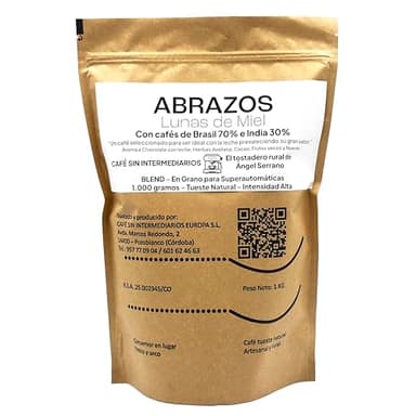 CAFE SIN INTERMEDIARIOS - Abrazos - Café Brasil En Grano Para Superautomática 1Kg - Tostado Semanal - Envasado y molinado al envío - Intensidad de sabor media - Ideal para Café cortado o Capuchino
