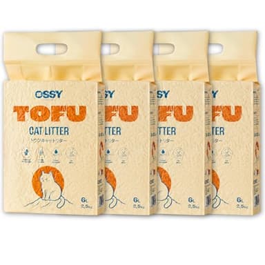 Arena de Tofu para Gatos OSSY X4 10Kg 24L Arena Super Aglomerante Desechable por WC Sin químicos Sin Fragancias Artificiales Libre de Polvo 5 Etapas de Filtrado Control Olores Natural.