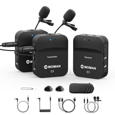 Moman C1X 2.4GHz Micrófonos Solapa Inálambricos Profesional para DSLR Cámara, Móvil, Videocámara, Laptop y Tablet, Compatible para Canon, Sony, Nikon, Microfono-Inalambrico-Solapa-Corbata-Wireless
