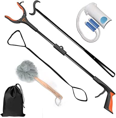 Kit de Cadera 6 en 1, Incluye Pinza Larga, Calzador, Ayuda para Ponerse los Calcetines, Correa Elevadora de Piernas, Esponja de Baño con Palo, Bolsa de Almacenamiento