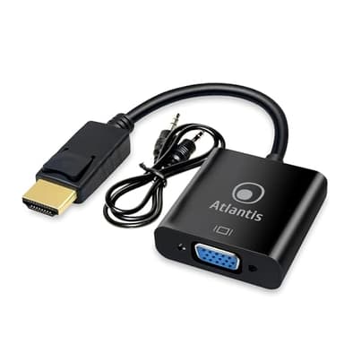 Atlantis A04-HDMI_VGA Adaptador HDMI a VGA (D-Sub), 1080p 60Hz, Puerto de Audio de 3,5 mm, para PC y portátiles. para conectar un PC/portátil a un Monitor o proyector con Entrada VGA. Cable de 15 cm.