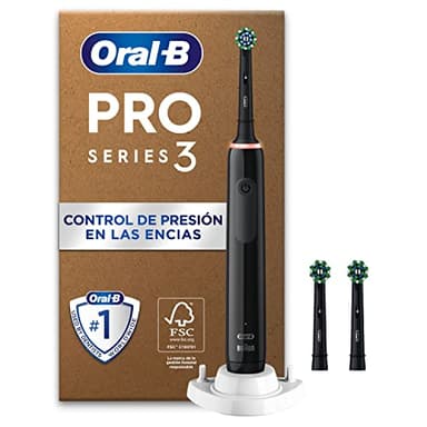 Oral-B Pro 3 Cepillo de Dientes Eléctrico Negro con Mango Recargable y 3 Cabezales, 3 Modos De Cepillado Con Modo Sensible, Temporizador, Diseñado por Braun, Regalos Originales para Mujer y Hombre