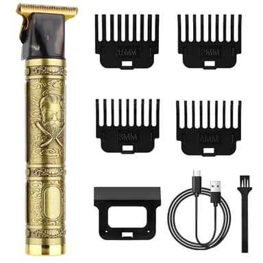 CKCLR Cortapelos Hombre Profesional, Recargable Maquina Cortar Pelo, 4 Peines-guía Recortadora de Barba, Máquina para Cortar el Pelo para Barba, Cable de carga USB incluido(Gold)