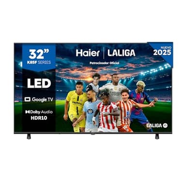 Haier Direct LED Full HD H32K85FFX - 32", Smart TV, Google TV, Dolby Audio, HDR 10, Smart Remote Control, Google Assistant, Procesador Quad Core, Bluetooth 5.1, DBX TV, HDMI 2.1 x 4, Sin Marcos, 2025
