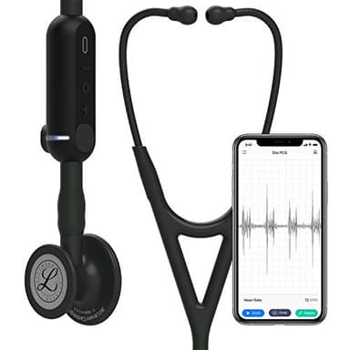 3M Littmann Fonendoscopio digital CORE, campana, tubo, vástago y auricular de color negro, 69 cm, 8490