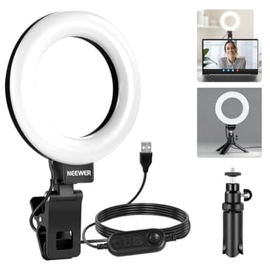 NEEWER 5" Aro de Luz con Clip y Trípode, 10W 3000k-6000K Luz Clip Regulable para Portátil Monitor Videoconferencia, Selfie, Vlog, Maquillaje, Transmisión en Vivo, Grabación de Video, BR60 Basico