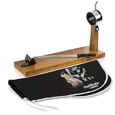 Steelblade - Jamonero Giratorio 360º Madera Lacada + Cubre jamón Kukuxumusu + Cuchillo Jamonero 28 cm - Soporte Jamonero Fabricado en España - Jamonera 2 Posiciones para Jamones y Paletas (011132)