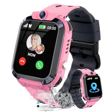 JUBUNRER Reloj Inteligente Niño con GPS y Llamadas - Reloj Inteligente Niña con Teléfono SOS Despertador Resistente Al Agua Juego Modelo de Clase - Smartwatch para Niños Digital Regalo-