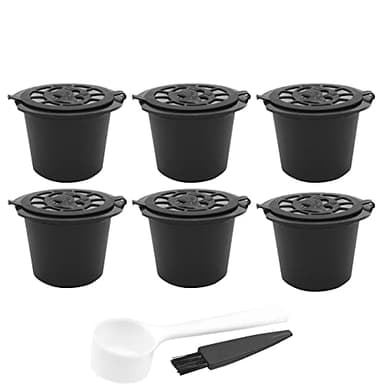 CENPEK Cápsulas recargables compatibles con NES-Presso, paquete de 6 cápsulas de café reutilizables para NES-Presso con cuchara de café con cepillo para máquinas NES-Presso, filtro negro