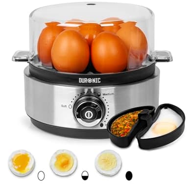 Duronic EB40 BK Hervidor de huevos | Potencia 400W | 7 huevos | Cocción con termostato | Huevos duros, huevos mollet, huevos pasados por agua | Apagado automático | Accesorio para escalfar