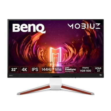BenQ MOBIUZ EX3210U Monitor Gaming Blanco 32” 4K UHD IPS, 144Hz 1ms, HDMI 2.1, FreeSync, HDR600, 98% P3, 99% Adobe RGB, Eye-Care, Control Remoto, Altavoces 2.1, Compatible PS5/Xbox Series X 4K a 120Hz