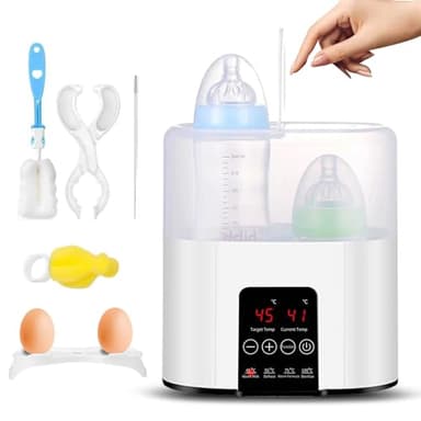 Bizcasa Calentador de Biberones, Multifuncional Calienta Biberones con Pantalla LCD Táctil Inteligente, Esterilizador Doble de Vapor, Calienta/Descongela Alimentos, Apto Todos Los Biberones (Blanco)
