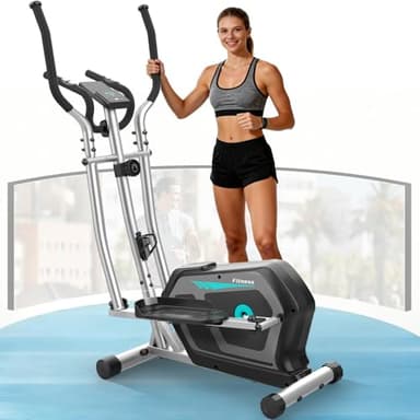 Bicicleta Elíptica,3 en 1 Máquina Elíptica para Casa con 16 Niveles de Resistencia,Monitor LCD, Bluetooth App y Soporte para Dispositivos,Pedal Antideslizante (Plateado)