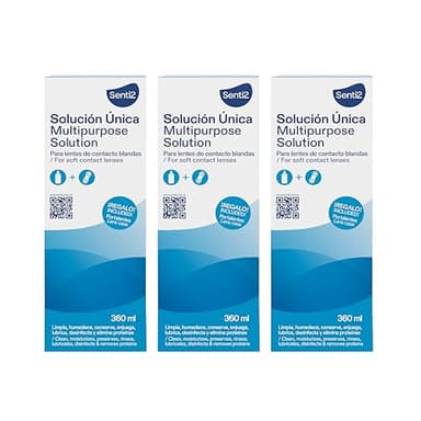 Senti2 Solución Única Multipropósito para Lentes de Contacto Blandas, 360 ml, con Portalentes de Regalo (Paquete de 3)