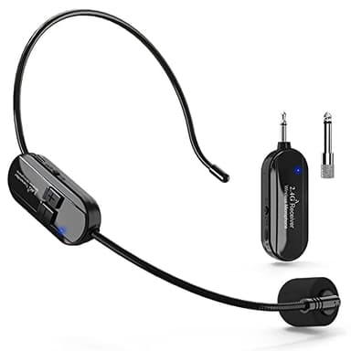 VOVIGGOL Micrófono Inalámbrico Diadema, 2.4G Micrófono de Diadema Inalámbrico 2 en 1, Alcance 50M, Micrófono de Cabeza para Guía Turístico, Amplificador de Voz, Sistema PA, Enseñanza, Fitnes
