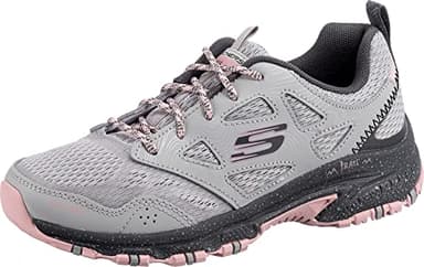 Skechers Mujer Hillcrest Pure Escapade Trainers, Gray Leather / Mesh / Pink Trim, 40 EU
