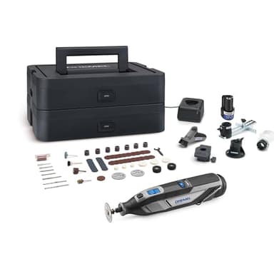 Dremel 8240 Multiherramienta Inalámbrica 12V con Batería de 2Ah, 5 Complementos, 1 Maletín Platinum BOX, 65 Accesorios para Cortar, Grabar, Lijar, Pulir, Afilar y Perforar