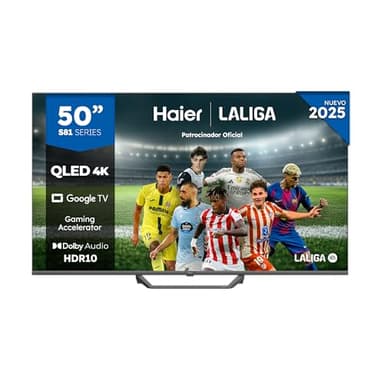 Haier QLED 4K UHD H50S81FUX - 50", Smart TV, Google TV, Dolby Audio, HDR 10, Smart Remote Control, Google Assistant, Bluetooth 5.1, 120Hz Gaming, USB 2.0, DBX TV, HDMI 2.1 x 4, Sin Marcos, 2025