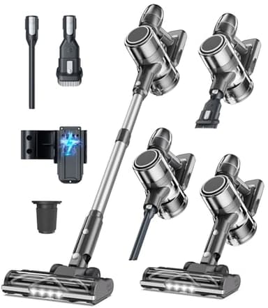 Syntecno Aspiradora Sin Cable Aspirador Escoba - Aspiradoras de Mano Vertical Electricas Cordless Vacuum Cleaner Potente Inalámbrica de Pie Bateria con Cepillo para Pelos de Mascota Suelo y Alfombra