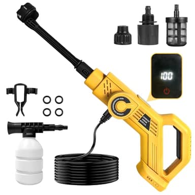 Hidrolimpiadora Portatil Inalámbrica Compatible con Dewalt 20V batería, Pistola de Alta Presión, Boquilla 6 en 1, Limpiadora Multiusos para Coche, Terraza, Jardín, Limpieza y Riego