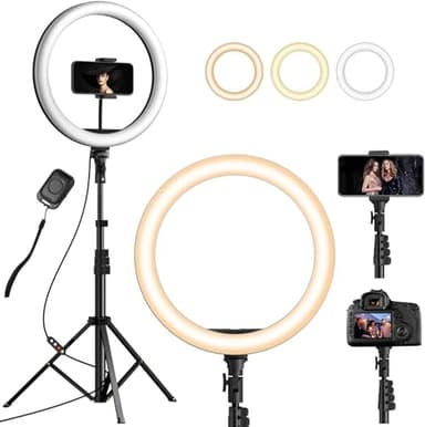 YOHOOLYO Aro de Luz con Tripode 12" Ring Light con Control Remoto 3 Modos 10 Brillos Regulables Anillo de Luz para TikTok, Maquillaje, Video Selfie, Youtube e Live Stream
