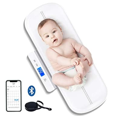 UNICHERRY Bluetooth Bascula Bebe, Bascula para bebes multifuncional con bandeja extraíble, Báscula bebes digital con funciones de tara y retención, Aplicación gratuita y baterías(Máx: 100 kg)