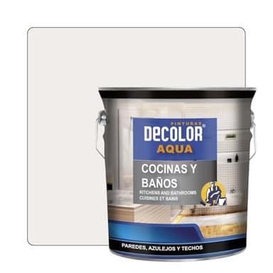 PINTURAS DECOLOR - Cocinas y Baños. Pintura Satinada al Agua para Azulejos, Paredes y Techos.(BLANCO HUESO) 750ml