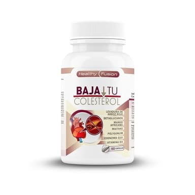 Baja tu Colesterol Healthy Fusion | Levadura Roja de Arroz + Monacolina K 2.9mg | Tratamiento natural para colesterol, lípidos y triglicéridos | Coenzima Q10, Resveratrol, Betaglucanos | 60 cápsulas