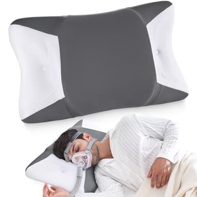 Almohada CPAP Ortopédica Cervical Espuma Viscoelástica, Almohada Apnea del Sueño Ergonómica con Ranuras Laterales Ensanchadas Reducen Presión Mascarilla y Fugas Aire, Funda Transpirable Fresca