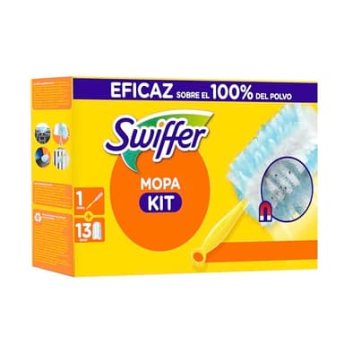 Swiffer Plumero Atrapapolvo, Incluye 1 Mango y 13 Recambios, Atrapa Y Retiene 3 Veces Mas Polvo Y El Pelo Que Cualquier Plumero Tradicional