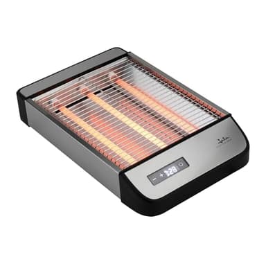 JATA JETT1590 - Tostadora Pan Horizontal. Tostador Plano 3 Resistencias de Cuarzo. Táctil. 1000 W. 6 Niveles de Tostado. Todo Tipo de Pan, Bollería, … Acabados en Acero Inoxidable