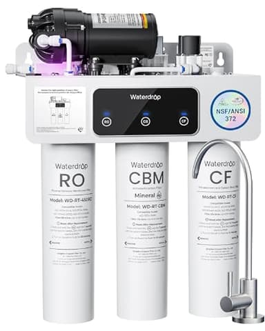 Waterdrop T3-M Sistema de Ósmosis Inversa con Remineralización, Certificado NSF/ANSI 372, Filtro de Agua RO de 9 Etapas sin Tanque de 450 GPD, Relación Agua Pura-Desagüe de 2:1