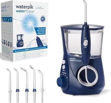 Waterpik Ultra Irrigador Dental de Sobremesa Profesional con Agua a Presión y Sistema Avanzado de Control de Presión con 10 Posiciones con 6 Boquillas, Eliminación de Placa Dental, Azul (WP-663UK-EU)