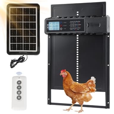 Puerta Gallinero Automatica Grande con Pantalla LCD, Puerta para Mascotas con Sensor Solar, Puerta Automática para Gallinero con Múltiples Modos de Control, Puerta Gallinero Alimentada por Solar
