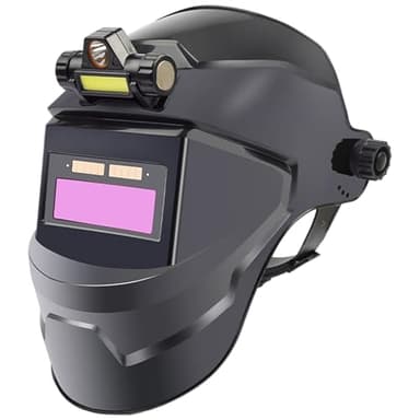 Casco de Soldadura con oscurecimiento automático, máscara de Soldadura LCD con energía Solar y Linterna Frontal, Capucha de Transpirable, Ajustable y Resistente al Calor con diseño Gira